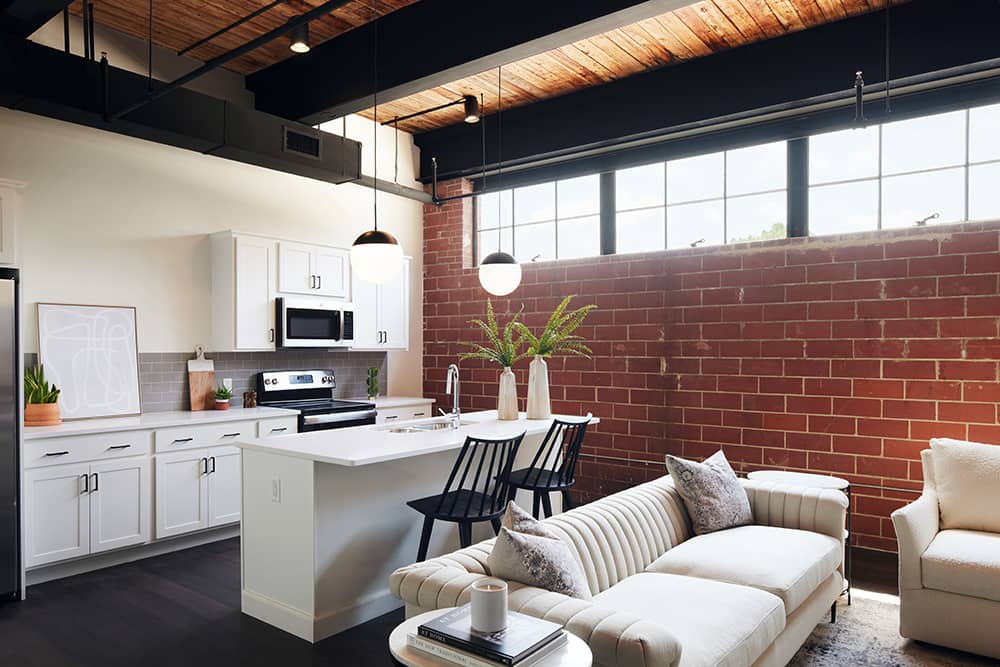 Living Room and Kitchen - The Mill at Prattville